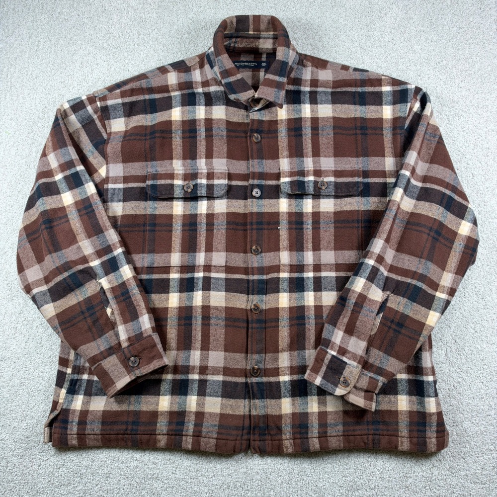 Abercrombie & Fitch Flannel Shirt Mens XXL Brown Plaid Soft A&F Heavy - Picture 2 of 7